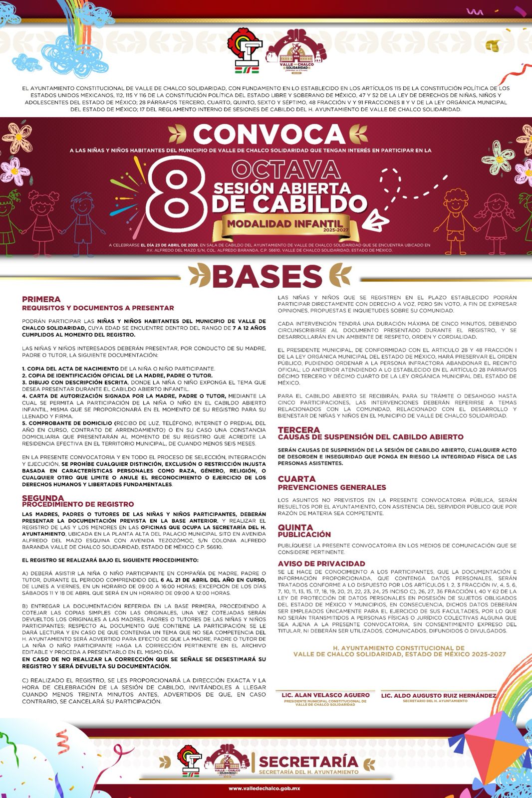 CONVOCATORIA: OCTAVA SESION ABIERTA DE CABILDO INFANTIL