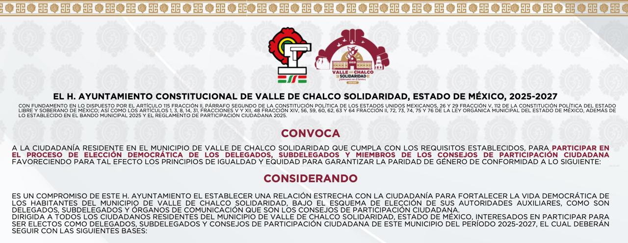 CONVOCATORIA: PROCESO DE ELECCIÓN DEMOCRÁTICA DE LOS DELEGADOS, SUBDELEGADOS Y MIEMBROS DE LOS CONSEJOS DE PARTICIPACIÓN CIUDADANA.