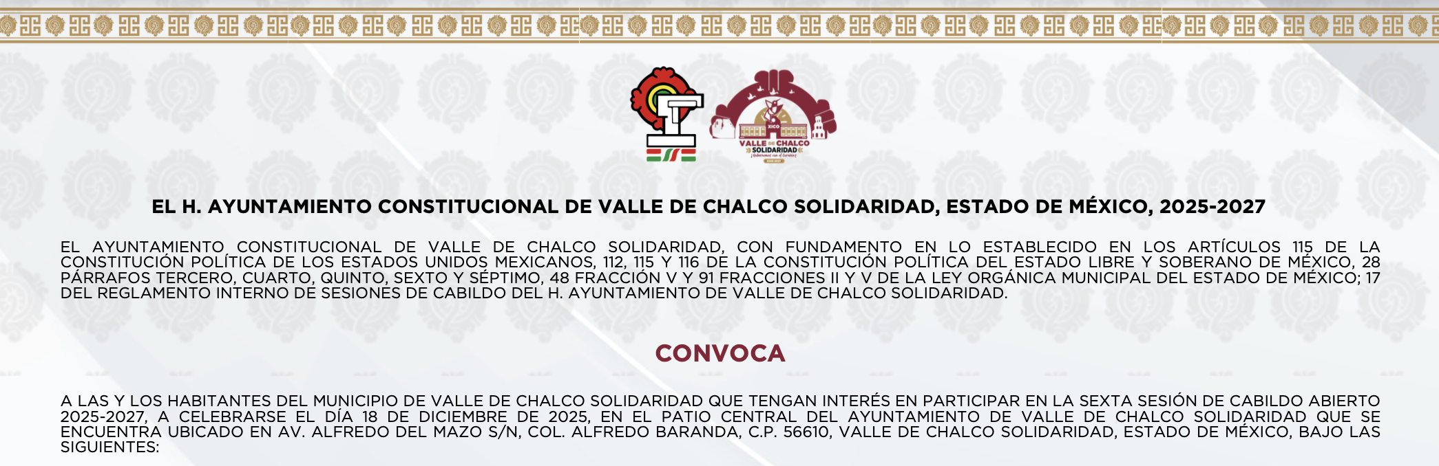 CONVOCATORIA: SEXTA SESIÃ“N DE CABILDO ABIERTO 2025-2027